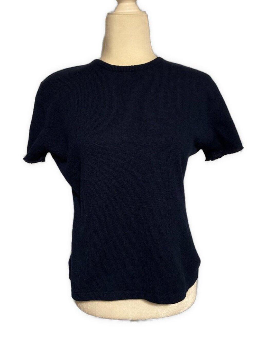 wendy b 100% cashmere crew neck short sleeve solid navy blue sweater Medium